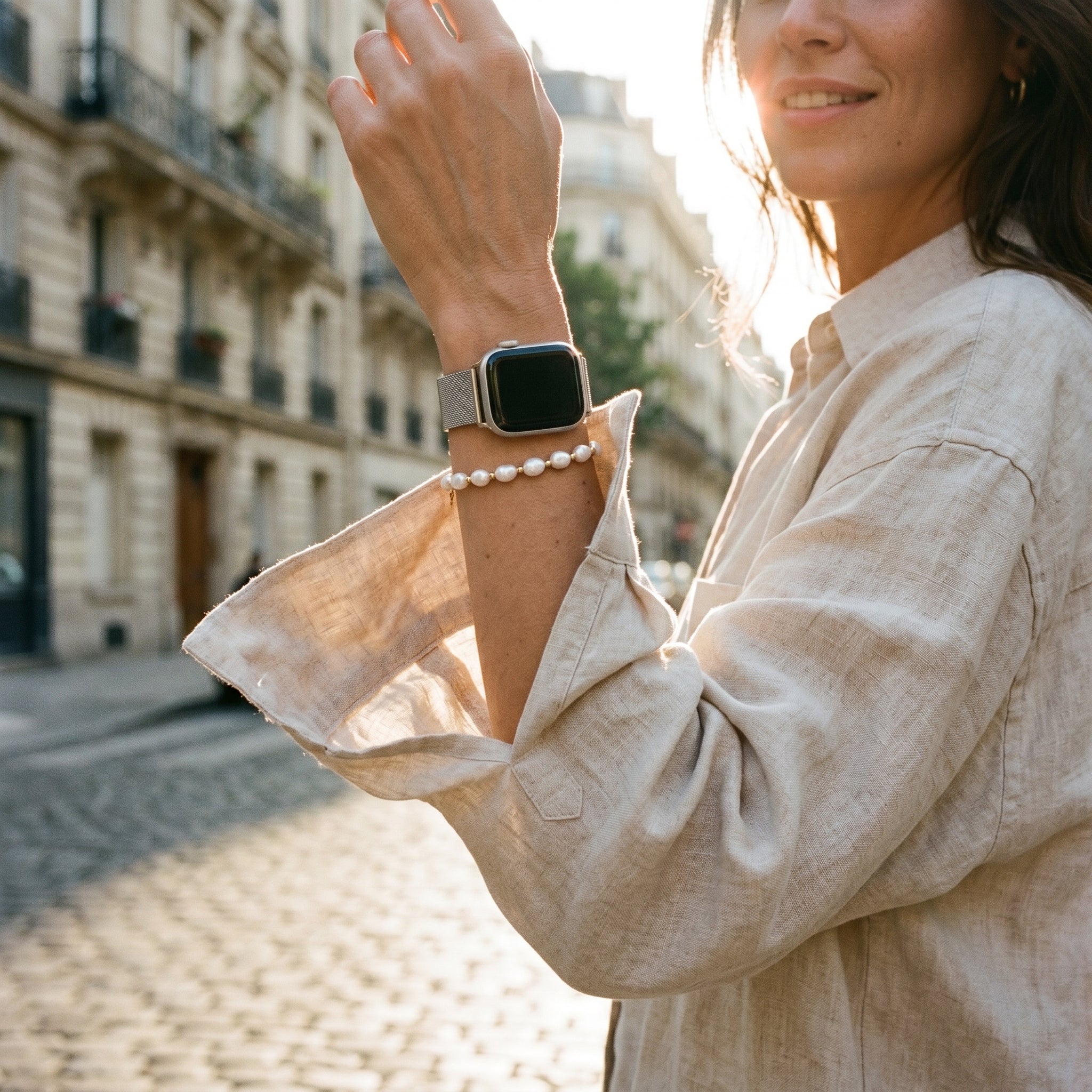 How to Stack a Freshwater Pearl Bracelet with an Apple Watch
