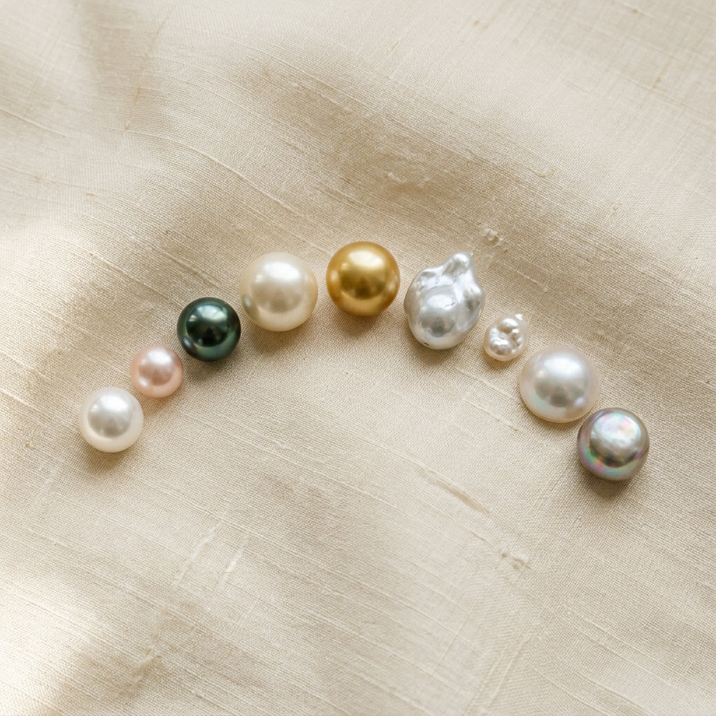 Nine types of pearls compared side by side.