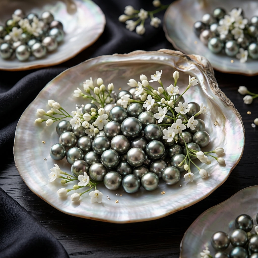 peacock tahitian cultured pearls with little flowers