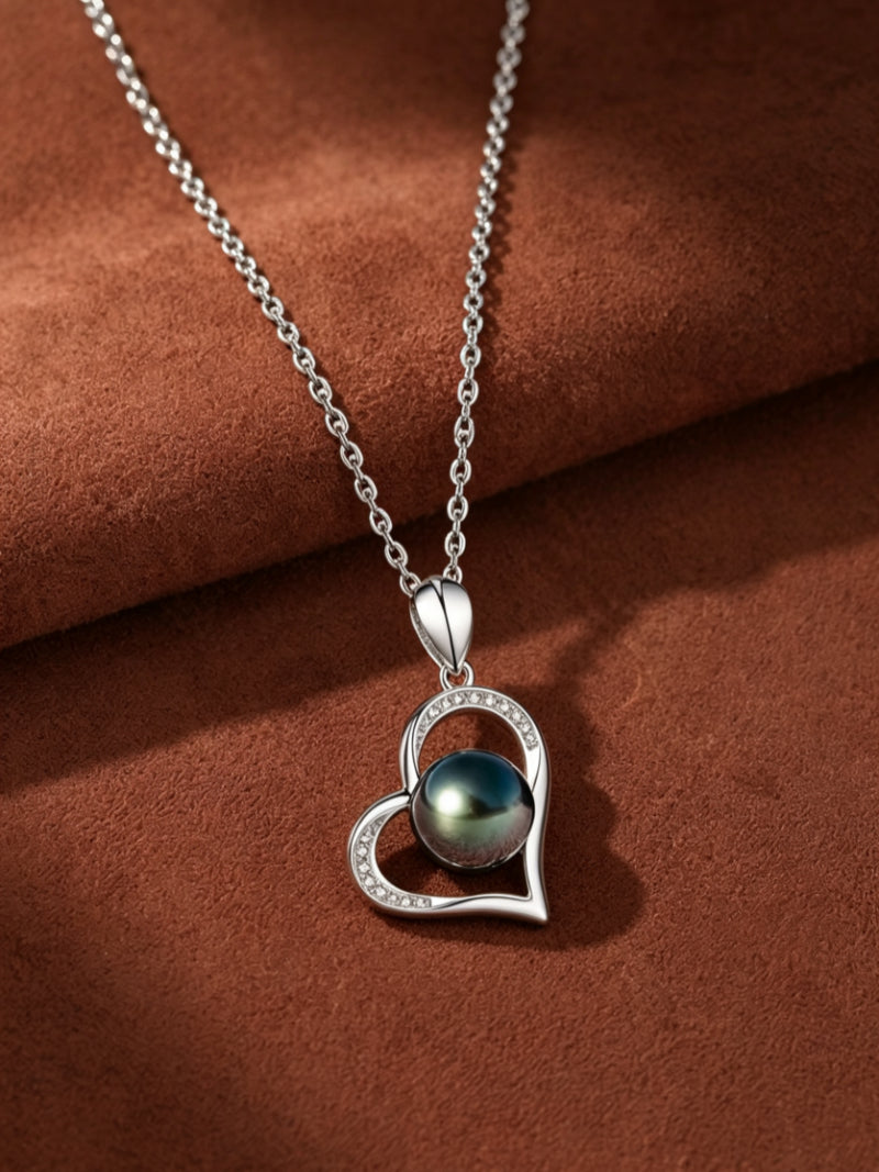 Midnight Bloom - Tahitian Pearl Heart Drop Necklaces