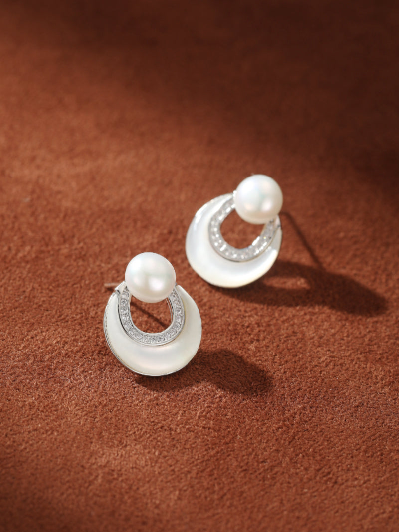 Nimbus - Freshwater Pearl Moon Hoop Drop Earrings