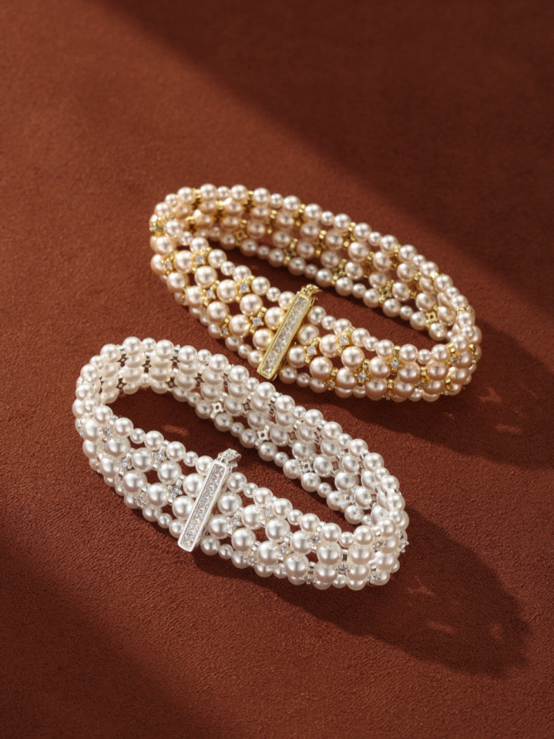 Conflux - Imitation Pearl Multi-Strand Beaded Bracelet