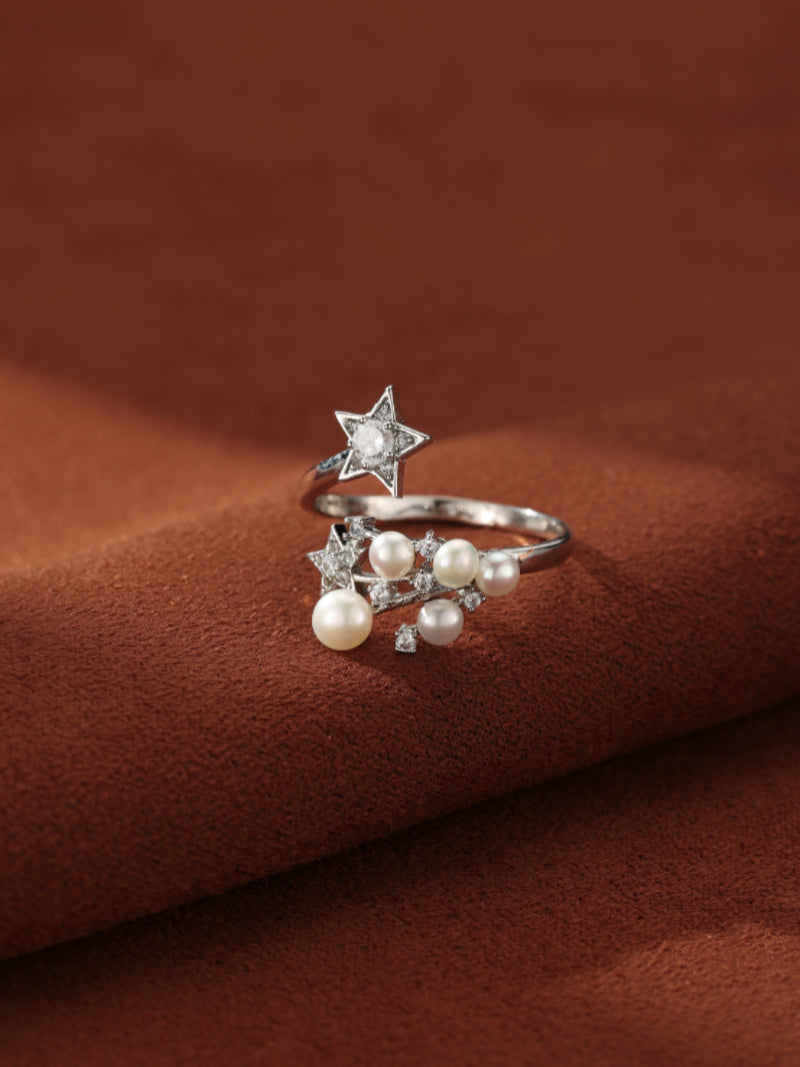 Astra - Bague grappe étoiles, perles de culture d'eau douce