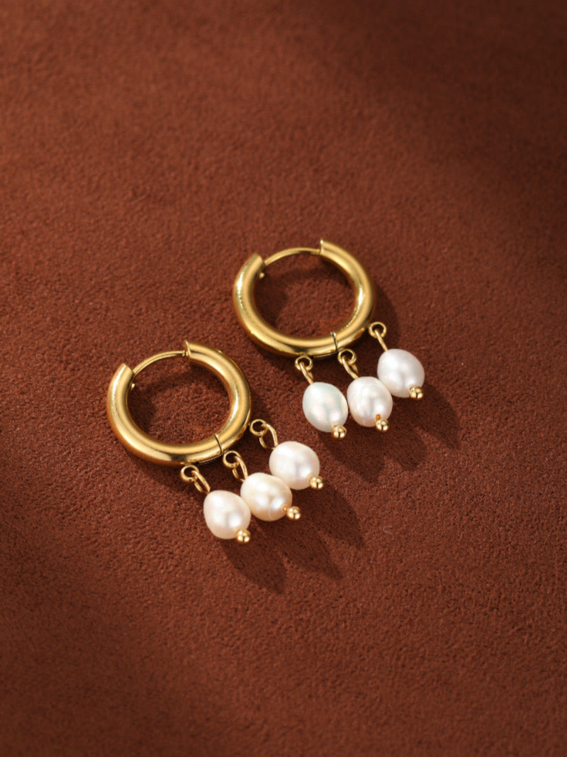 Breeze - Freshwater Pearl Dangle Hoop Earrings