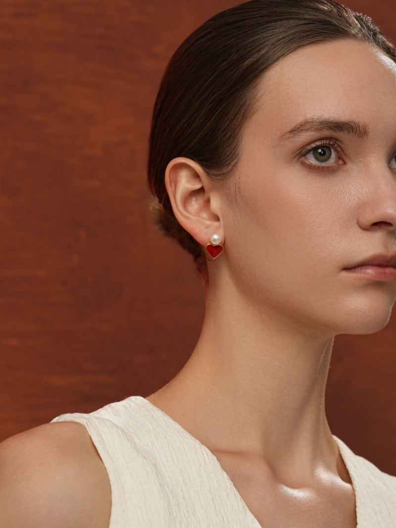 Ardour - Boucles d'oreilles pendantes cœur en perles d'eau douce