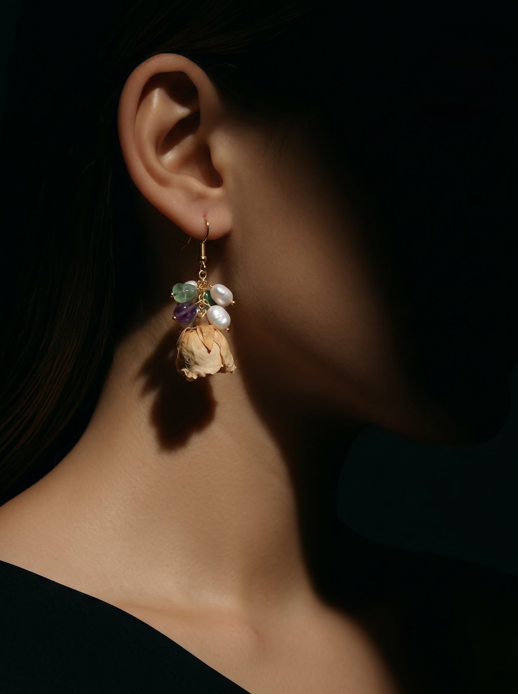 Solana - Freshwater Pearl Flower Dangle Earrings