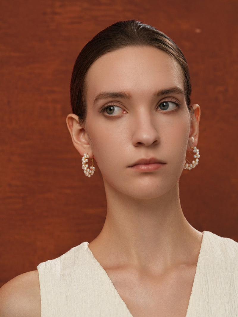 Grove - Boucles d'oreilles créoles pendantes en perles d'eau douce