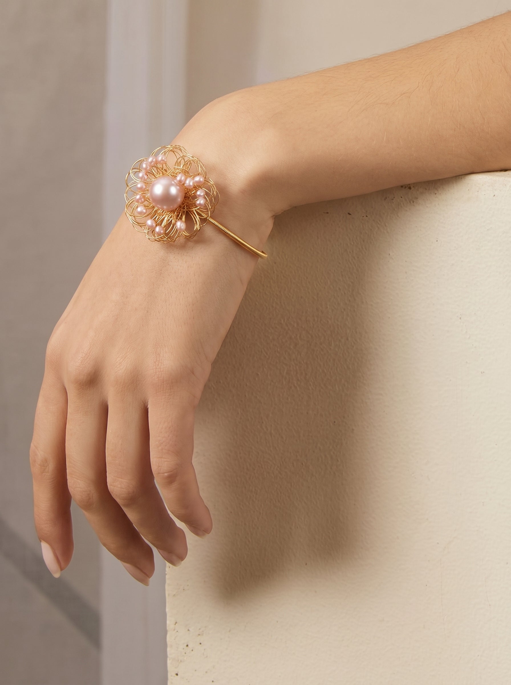 Petal - Freshwater Pearl Flower Cuff Beaded Bracelets