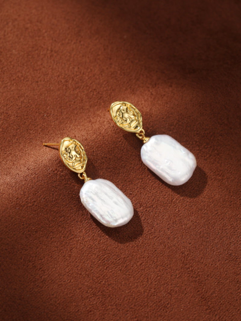 Glyph - Freshwater Pearl Visage Drop Stud Earrings