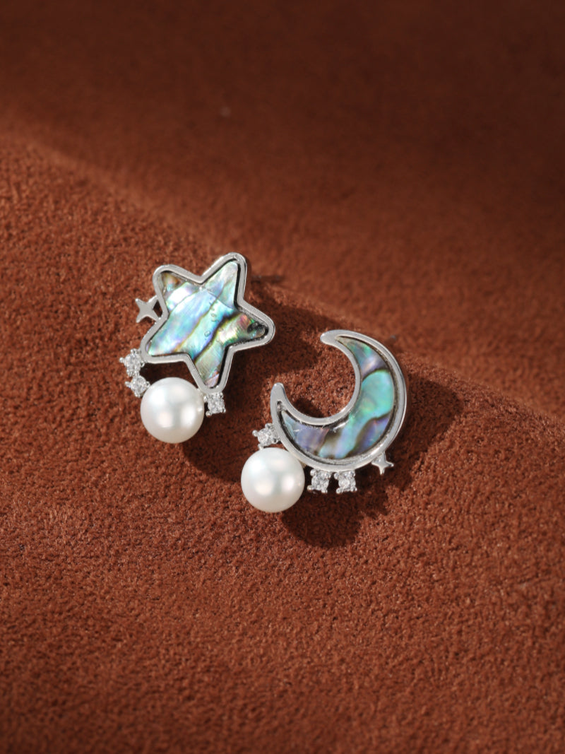Orbit - Freshwater Pearl Moon and Star Stud Earrings