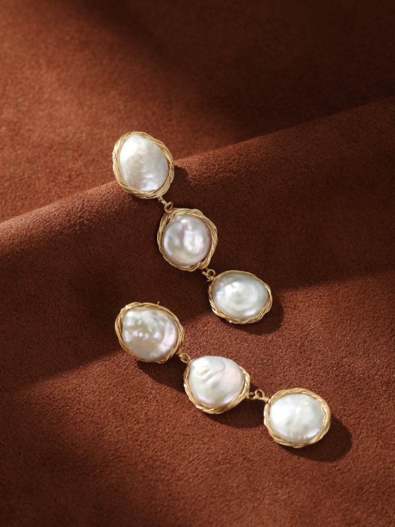 Sway - Freshwater Pearl Triple Dangle Earrings