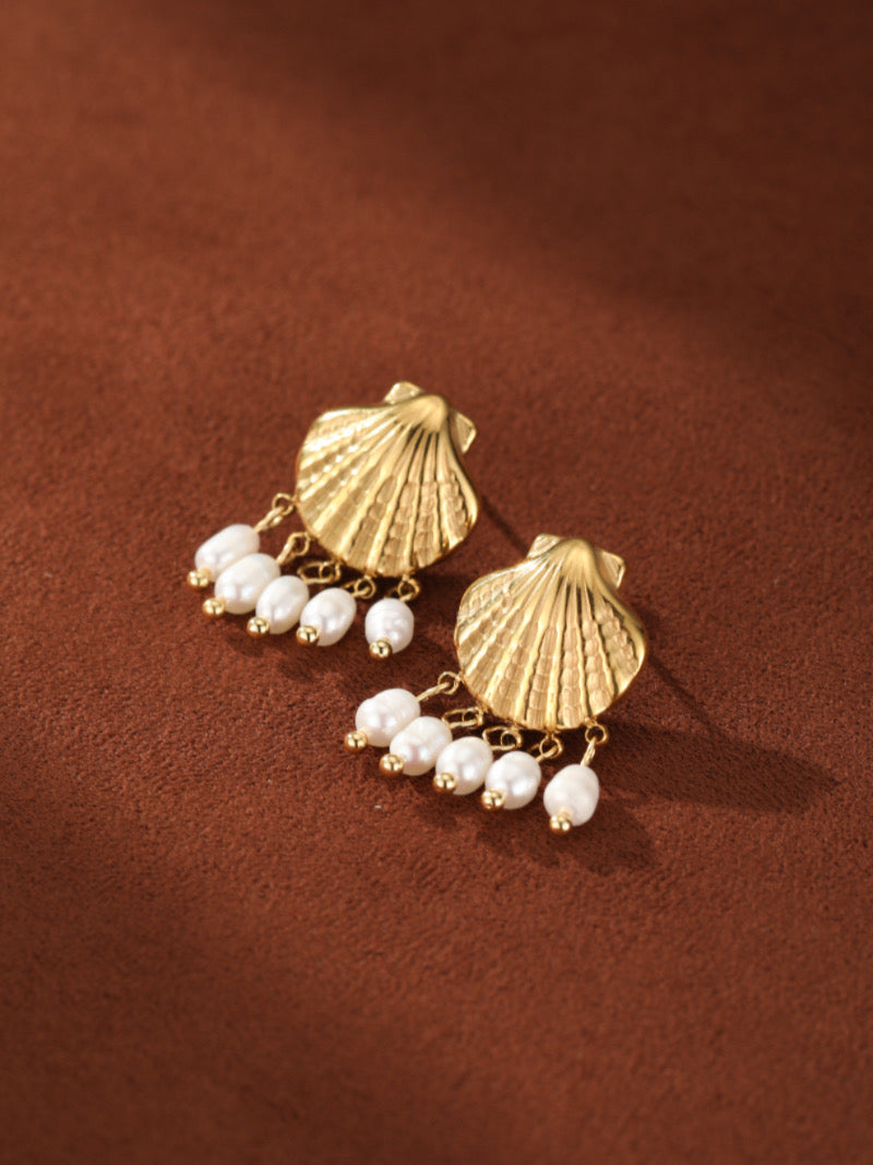 Reef Glow - Freshwater Pearl Seashell Dangle Earrings