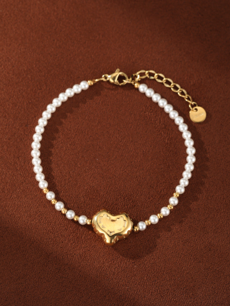 Heartstring - Freshwater Pearl Heart Beaded Bracelet