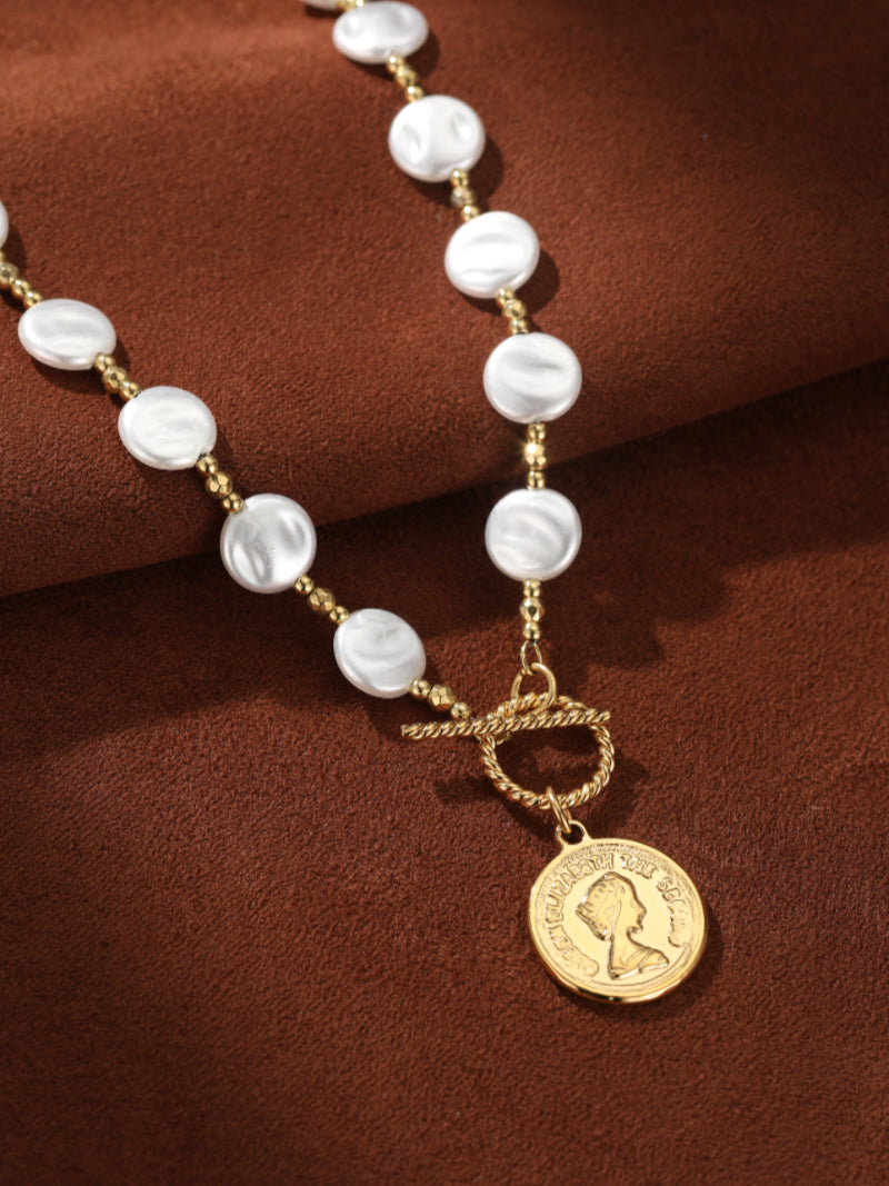 Odyssey - Imitation Pearl Coin Chunky Chain Necklace