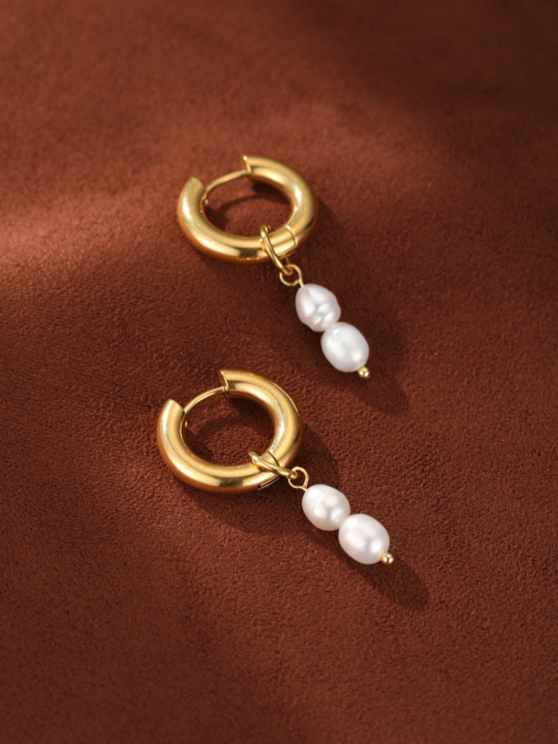 Synchrony - Freshwater Pearl Chunky Hoop Drop Earrings