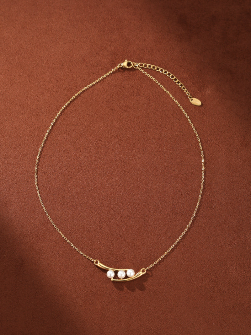 Harmony - Imitation Pearl Curved Bar Chain Necklaces