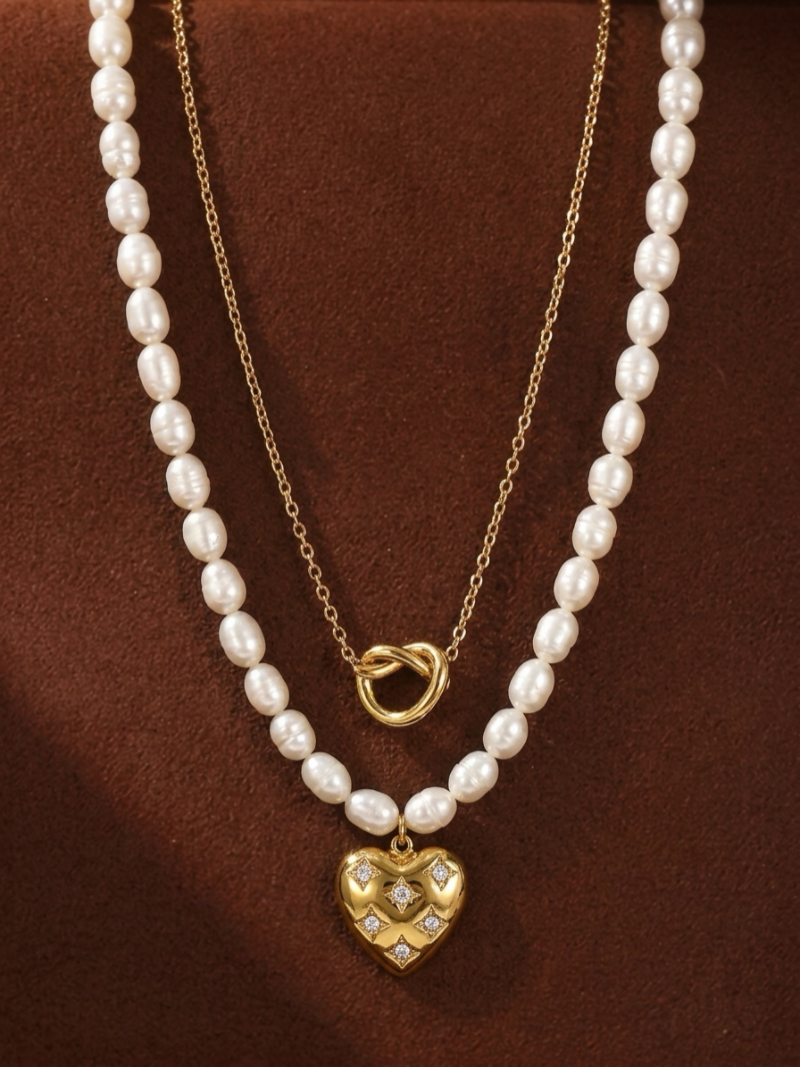Affinité - Collier superposé cœur en perles de culture d'eau douce