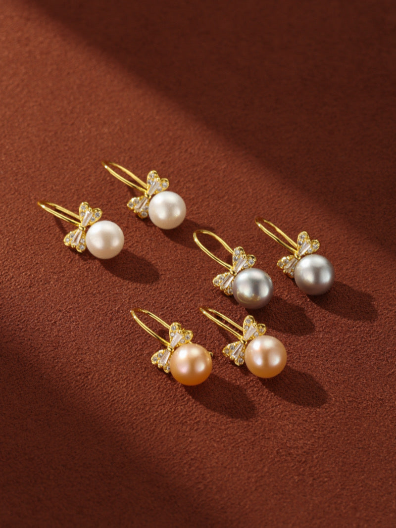 Lace - Freshwater Pearl Bow Dangle Earrings