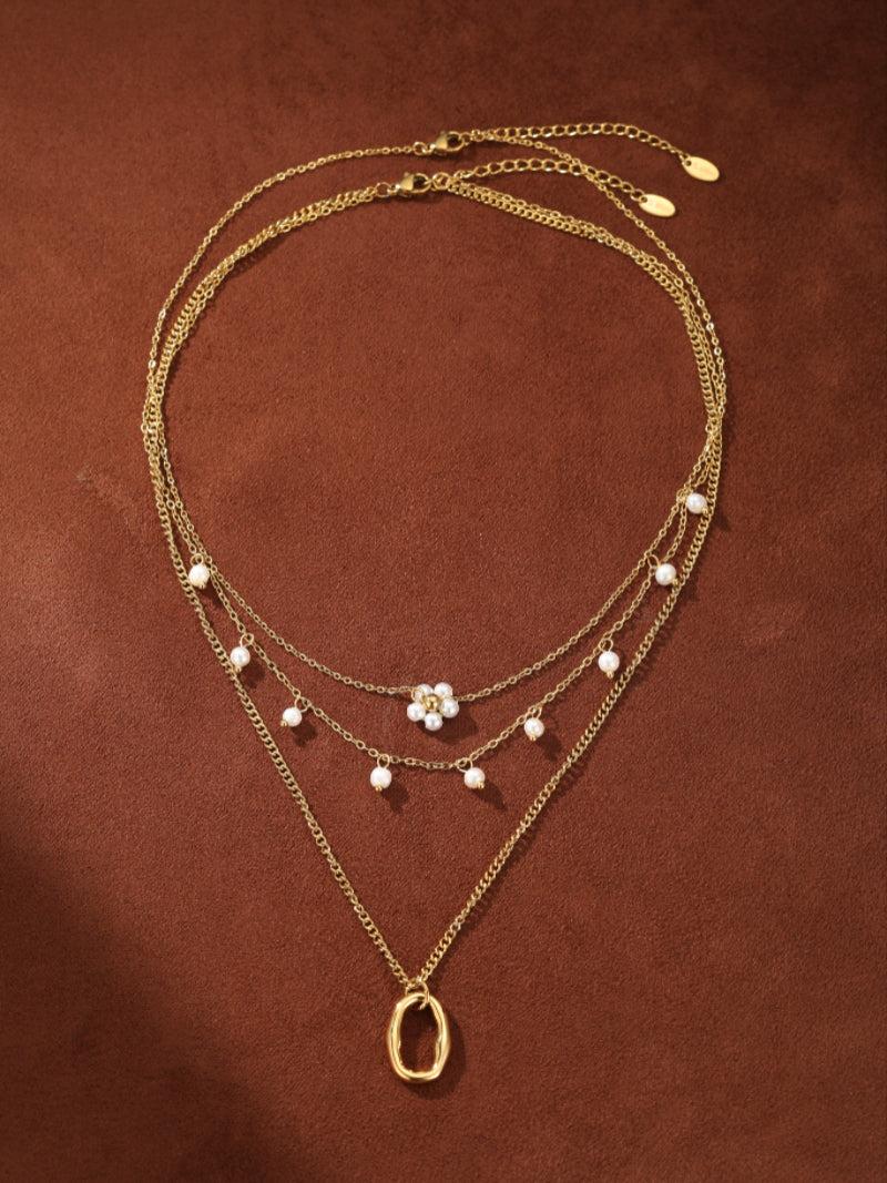 Evolve - Freshwater Pearl Flower Layered Chain Necklace