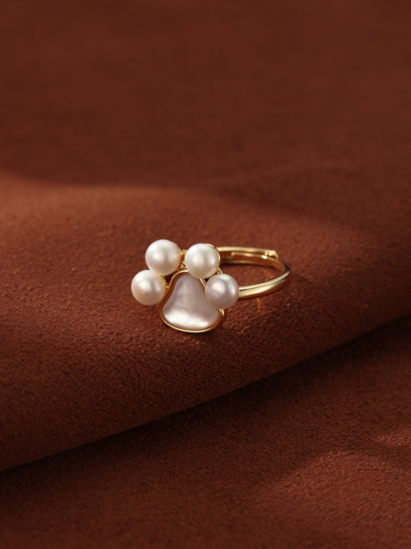 Solace - Freshwater Pearl Paw Print Beaded Ring