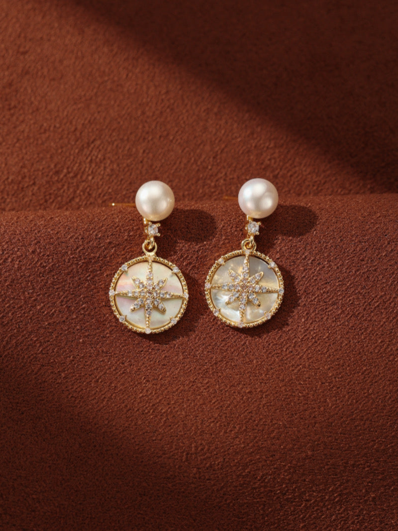 Guiding Light - Freshwater Pearl Star Drop Earrings