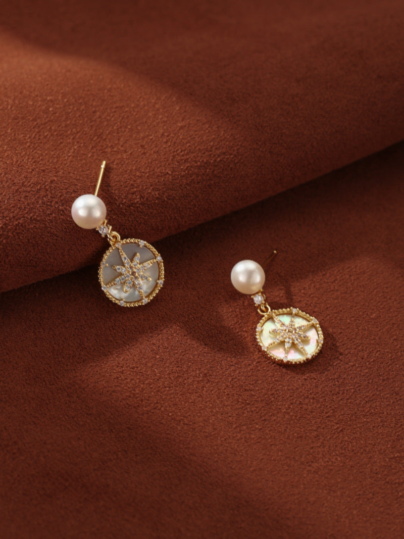 Guiding Light - Freshwater Pearl Star Drop Earrings