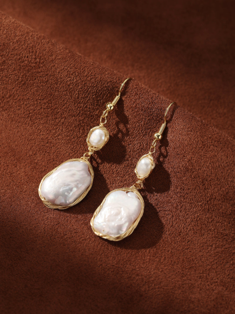 Drift - Freshwater Pearl Wire-Wrapped Dangle Earrings