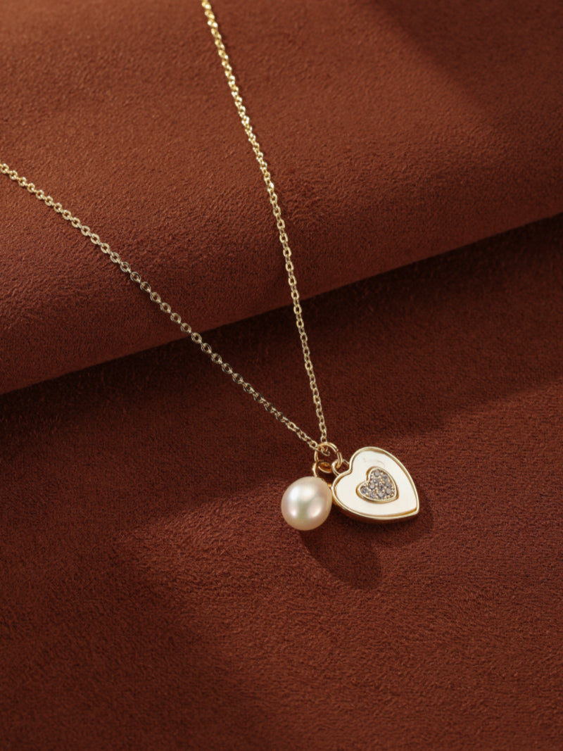 Cherish - Collier flottant cœur, perle de culture d'eau douce goutte