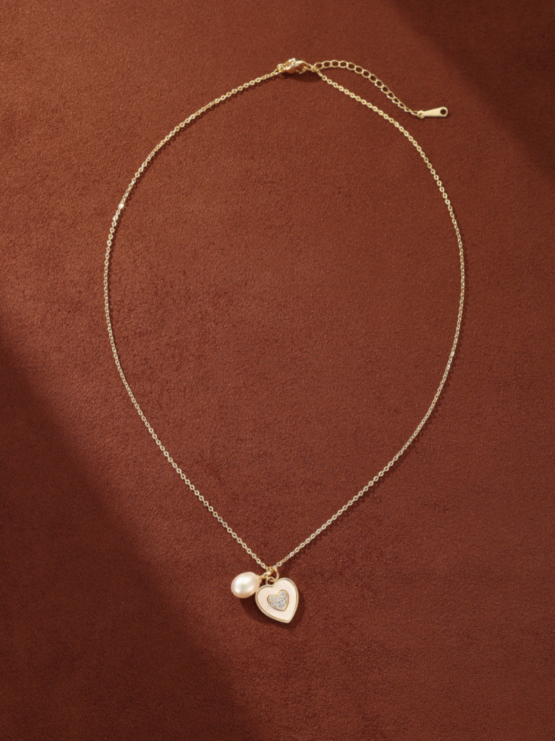 Cherish - Collier flottant cœur, perle de culture d'eau douce goutte