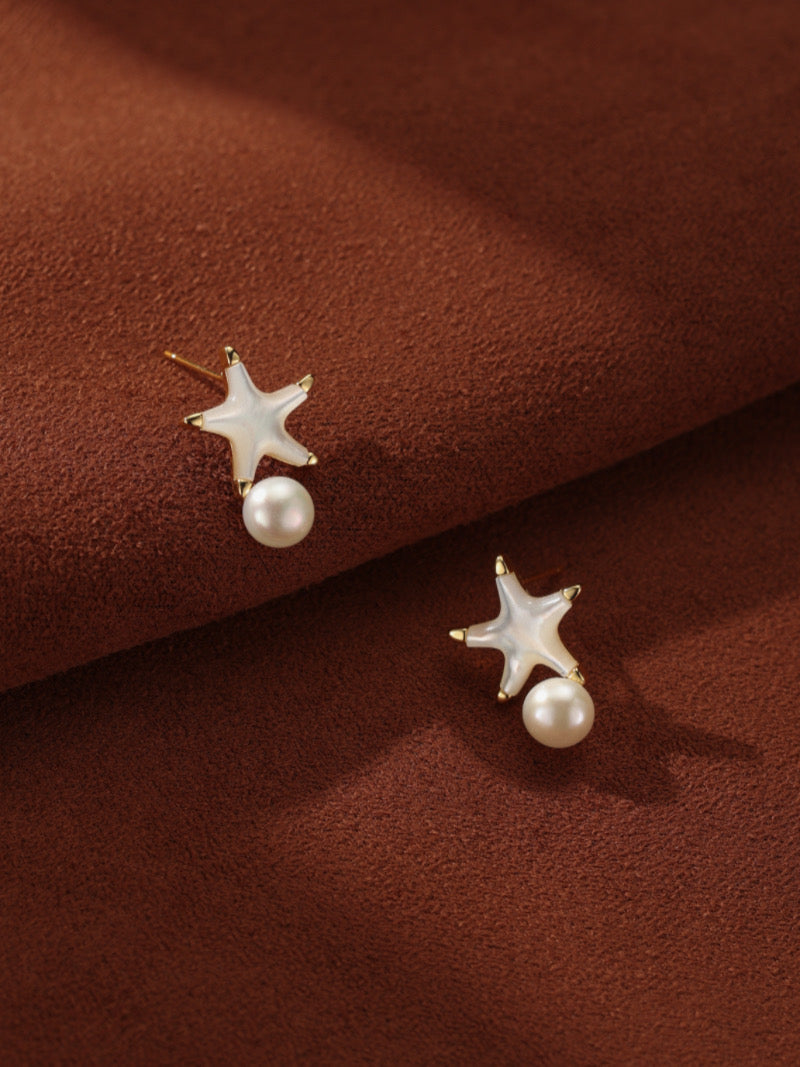 Cosmo - Freshwater Pearl Starfish Drop Earrings