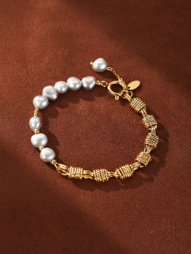 Mesh Weave - Freshwater Pearl Chunky Beaded Bracelet