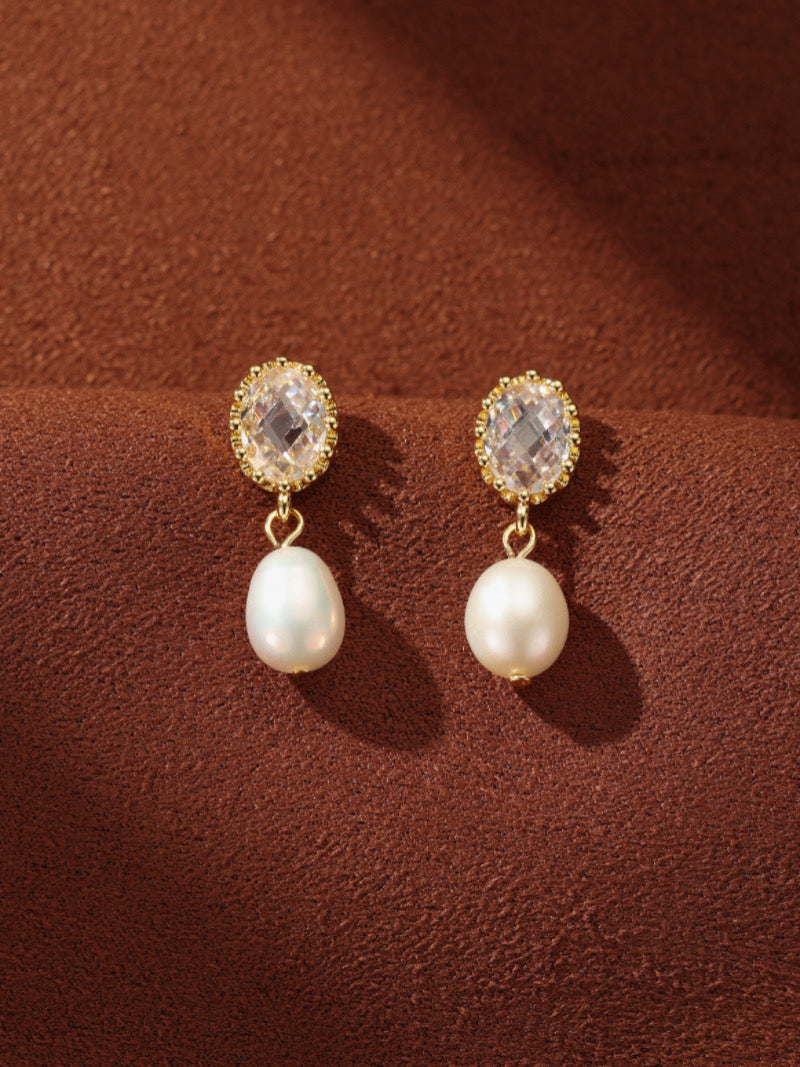 Facet Dew - Boucles d'oreilles pendantes goutte, perles de culture d'eau douce