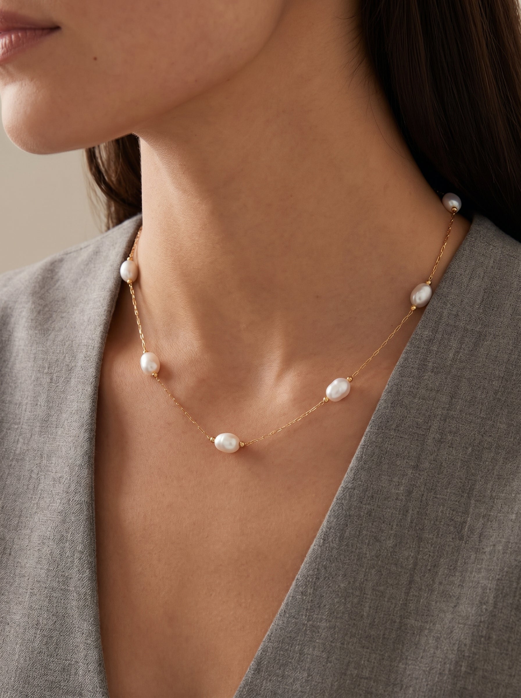 Aetheria - Freshwater Pearl Floating Chain Necklace