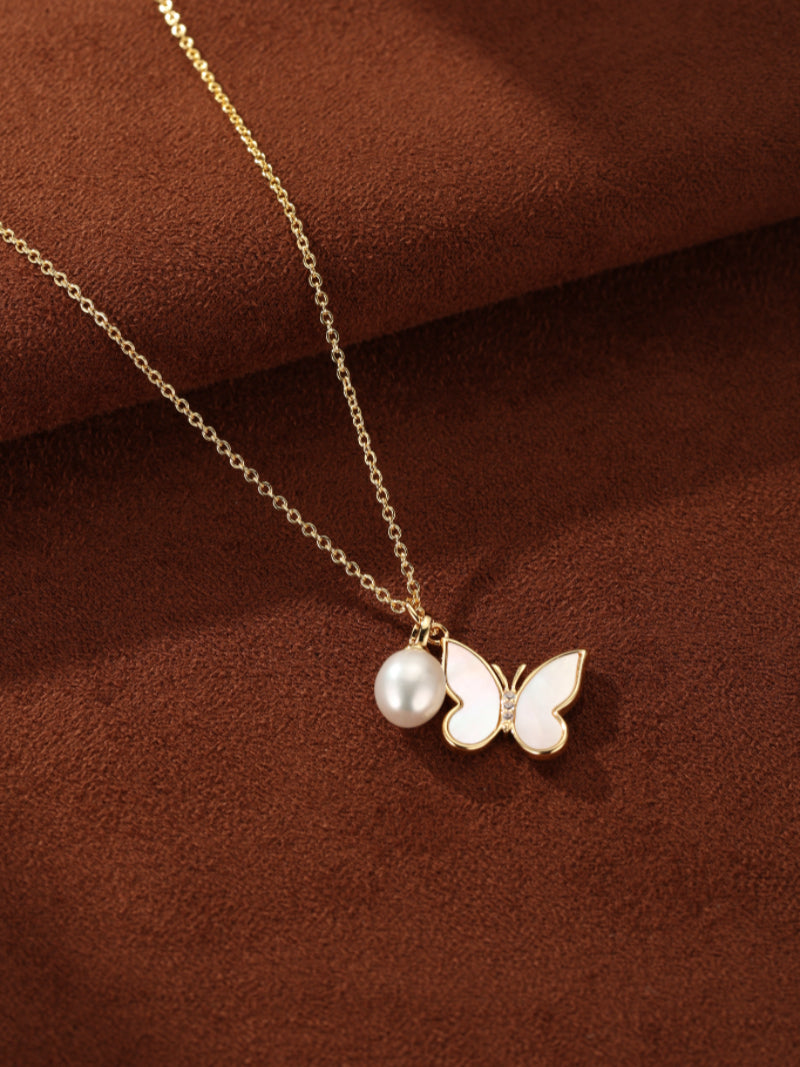 Dream Flight - Collier flottant papillon, perle de culture d'eau douce