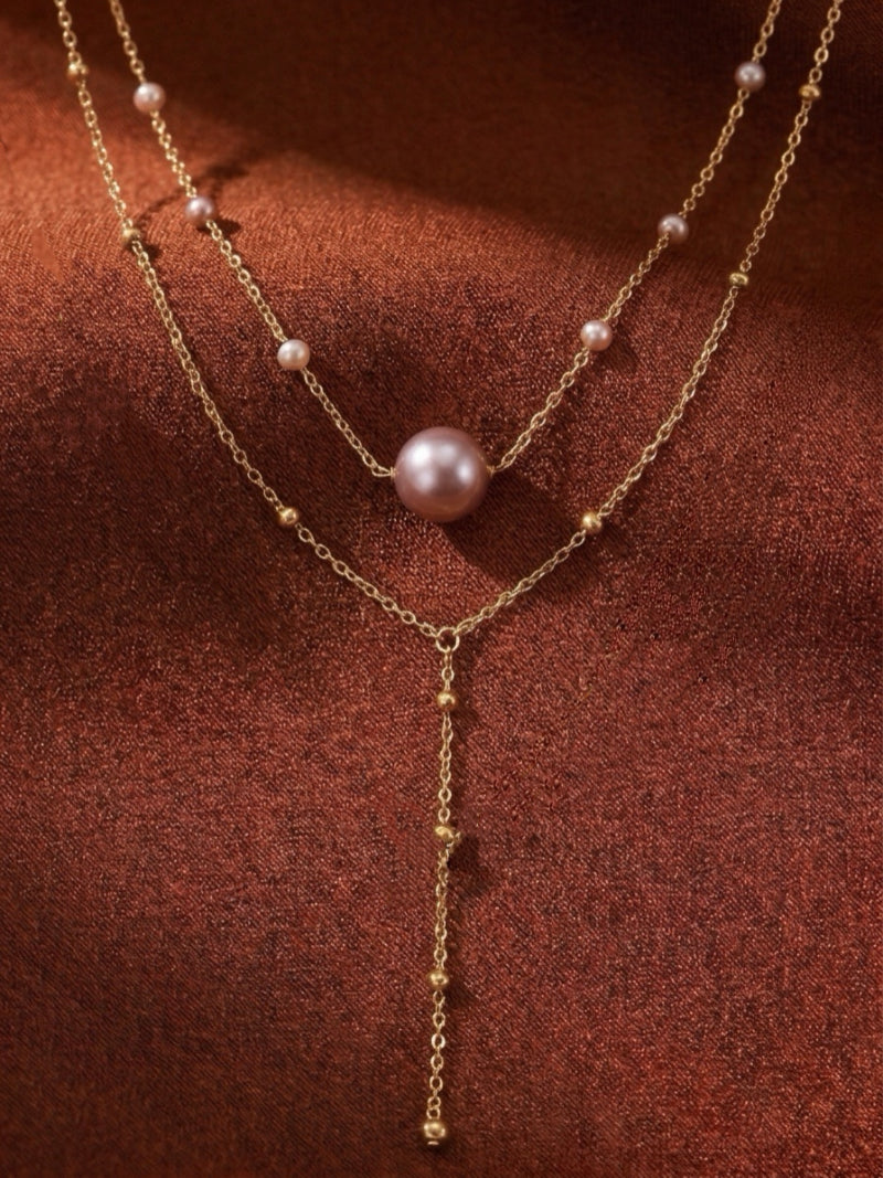 Glowdrop - Collier flottant superposé, perles d'eau douce