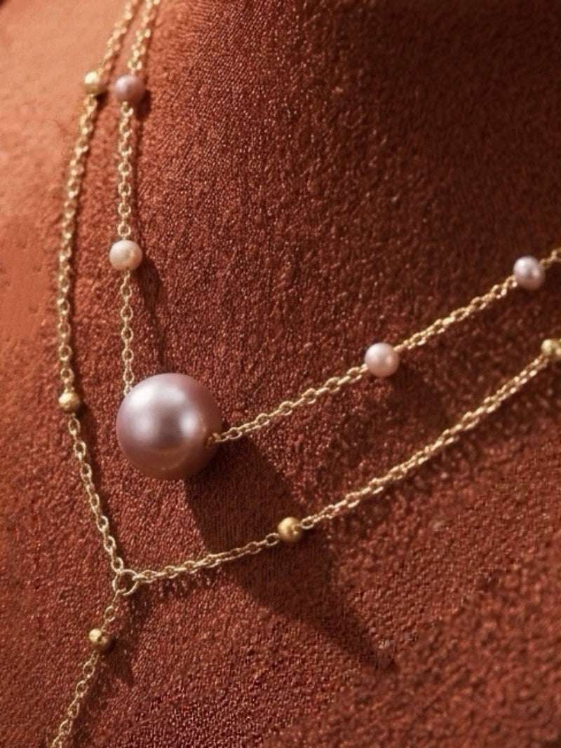 Glowdrop - Collier flottant superposé, perles d'eau douce