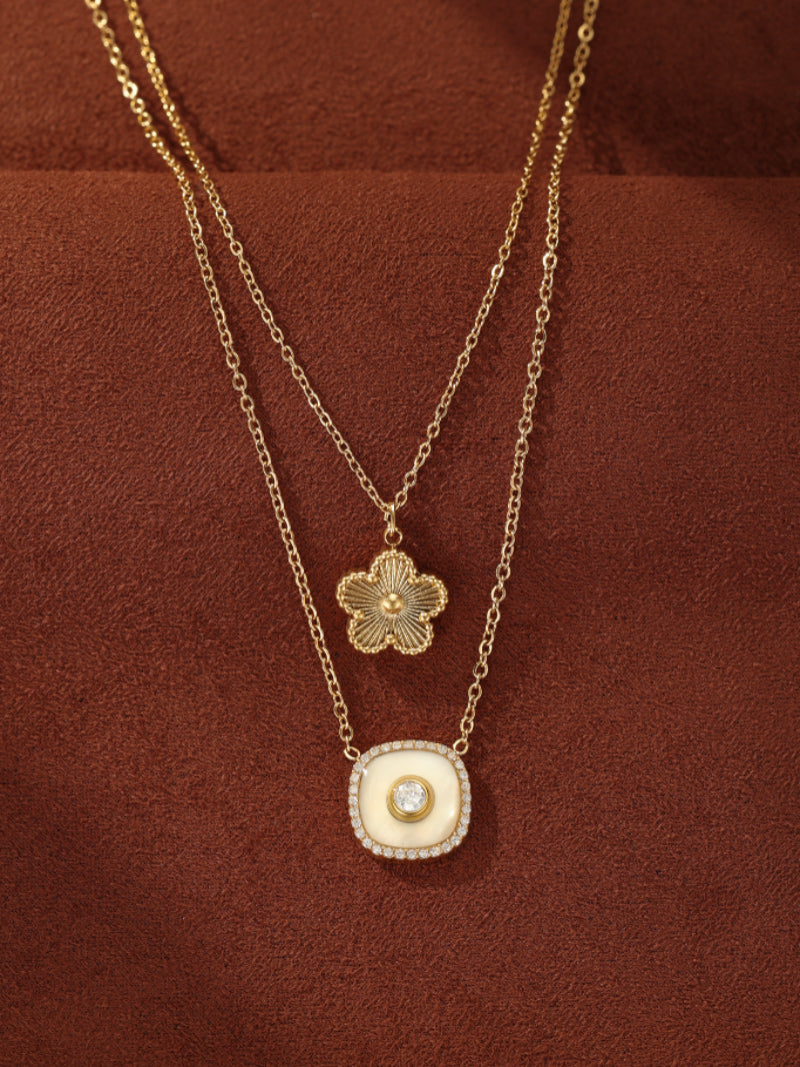 Lattice - Collier superposé pendentifs fleur et nacre