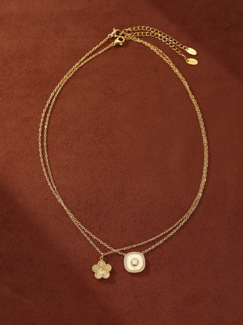 Lattice - Collier superposé pendentifs fleur et nacre