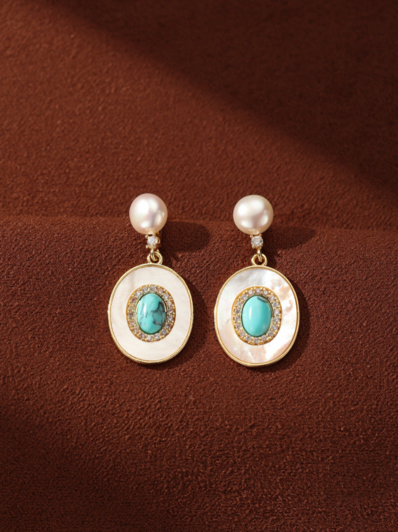 Azure Echo - Freshwater Pearl Disc Drop Earrings