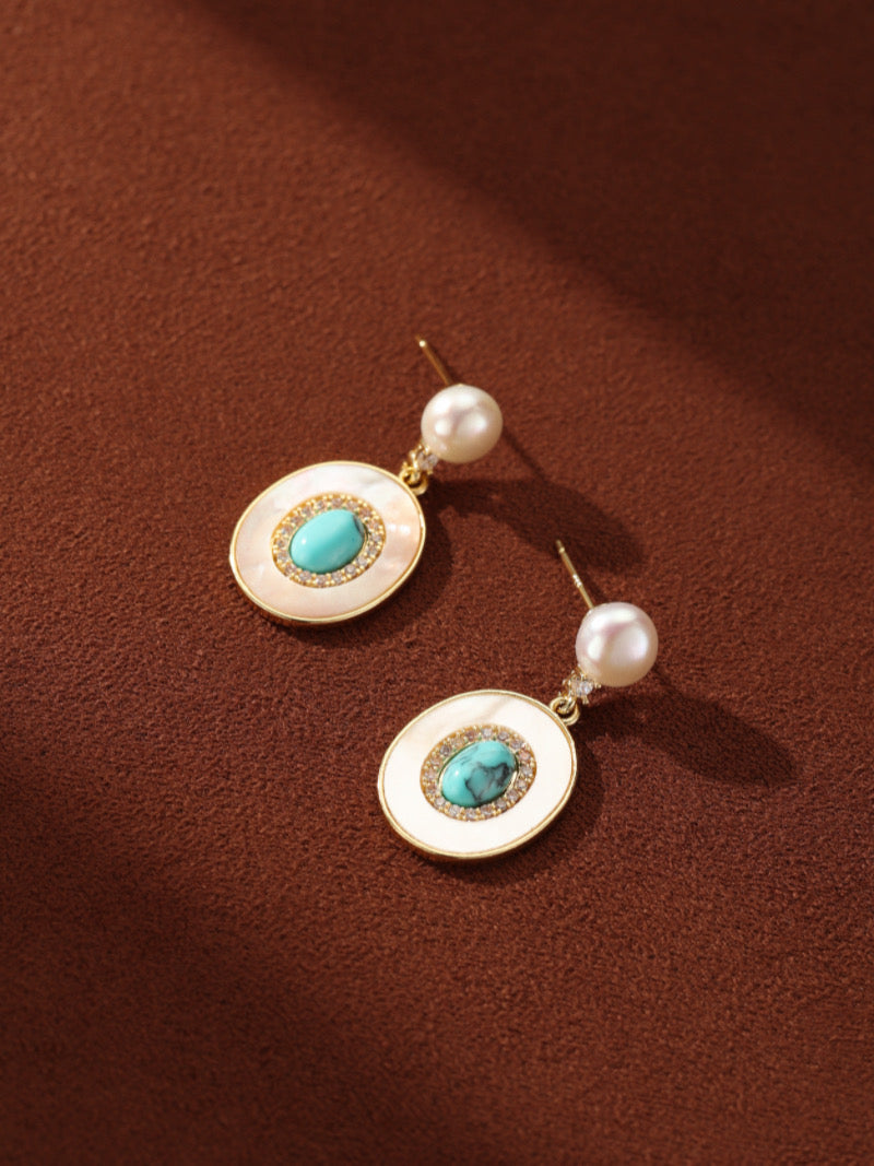 Azure Echo - Freshwater Pearl Disc Drop Earrings