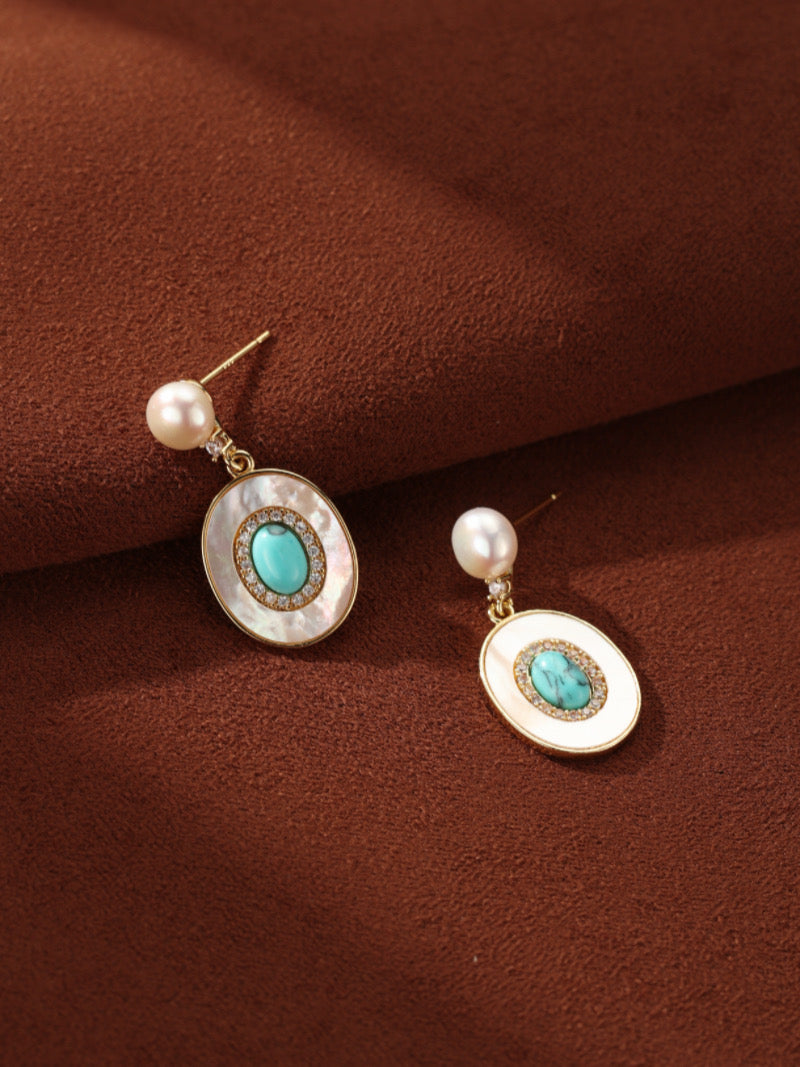 Azure Echo - Freshwater Pearl Disc Drop Earrings