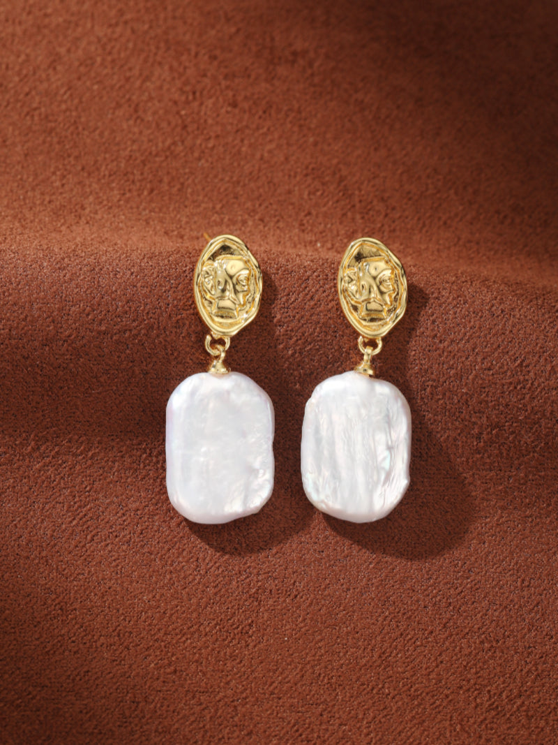 Glyph - Freshwater Pearl Visage Drop Stud Earrings
