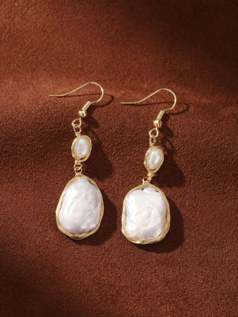 Drift - Freshwater Pearl Wire-Wrapped Dangle Earrings