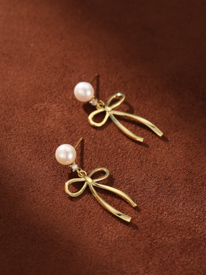 Lustre Bow - Freshwater Pearl Bow Drop Earrings