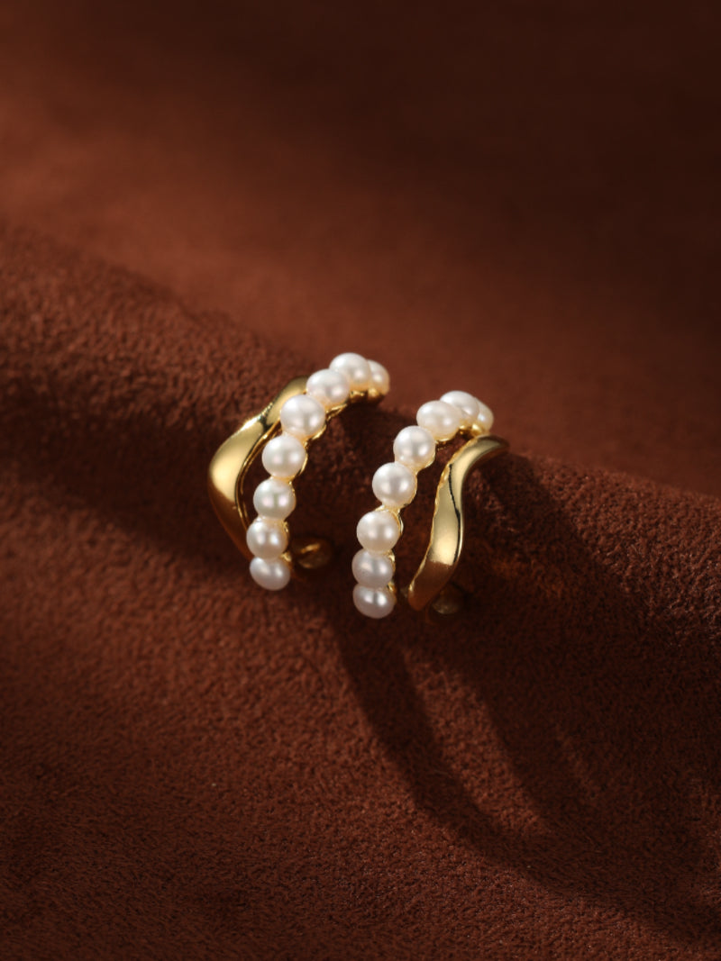 Crescent - Freshwater Pearl Hoop Stud Earrings