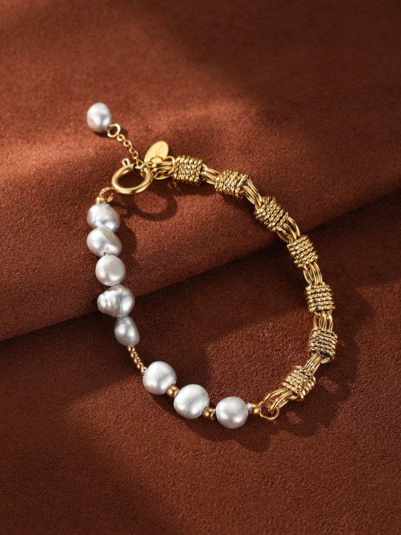 Mesh Weave - Freshwater Pearl Chunky Beaded Bracelet