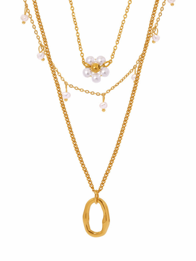 Evolve - Freshwater Pearl Flower Layered Chain Necklace