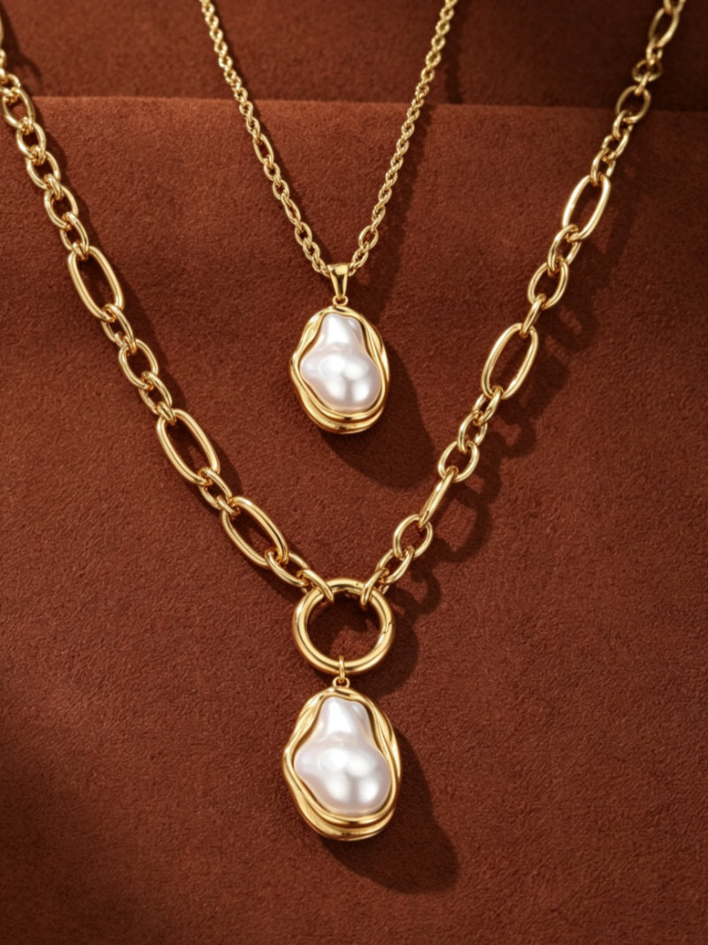 Golden Tide - Freshwater Pearl Chunky Pendant Necklaces