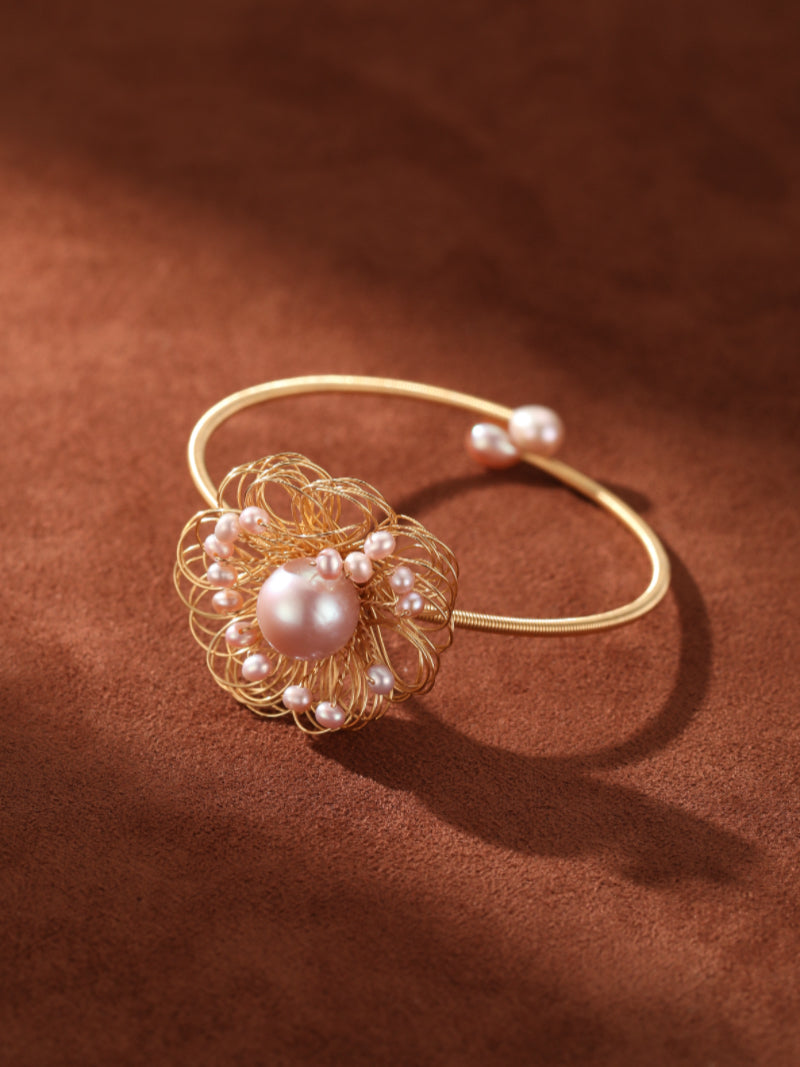 Petal - Freshwater Pearl Flower Cuff Beaded Bracelets