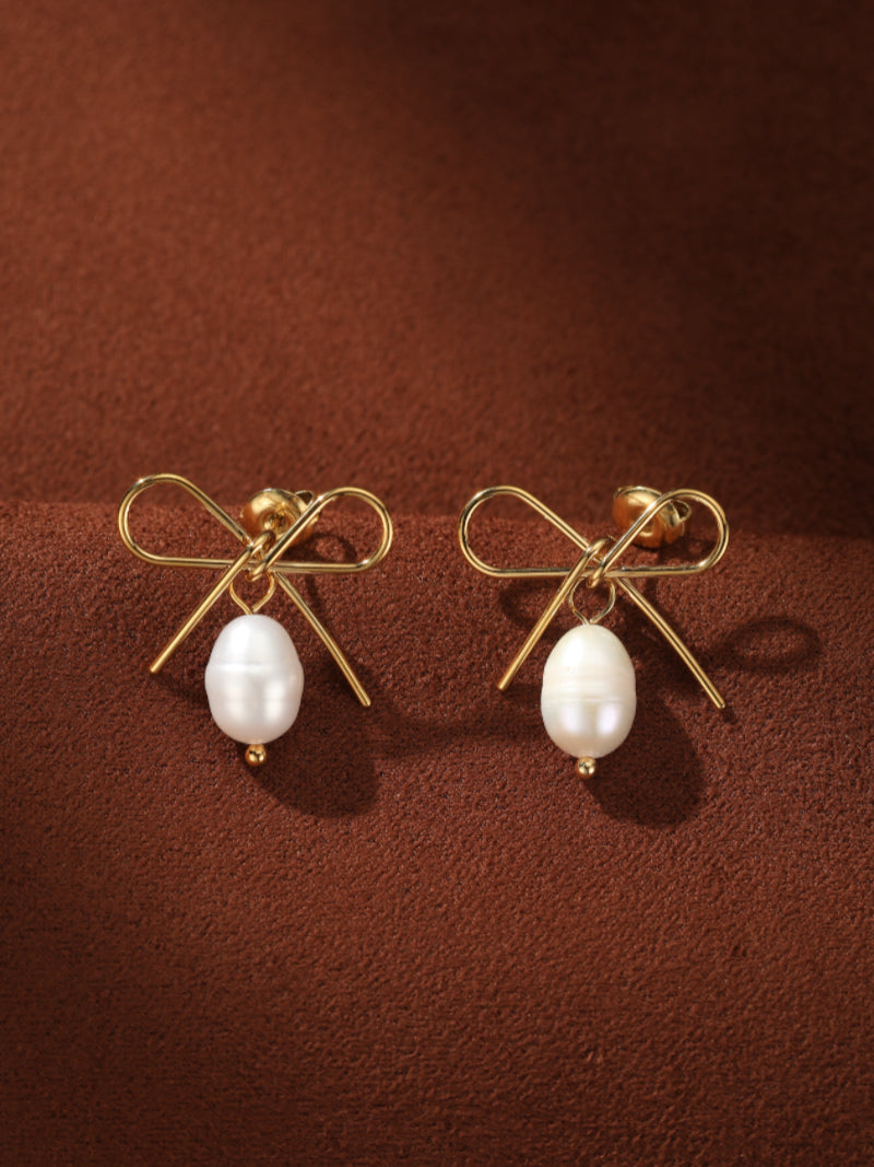 Glimmer - Freshwater Pearl Bow Stud Earrings